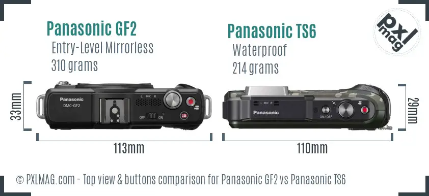 Panasonic GF2 vs Panasonic TS6 top view buttons comparison