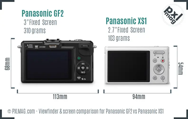 Panasonic GF2 vs Panasonic XS1 Screen and Viewfinder comparison