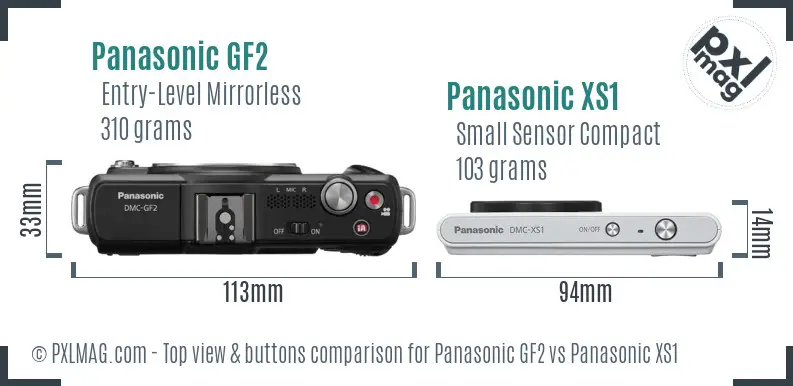 Panasonic GF2 vs Panasonic XS1 top view buttons comparison