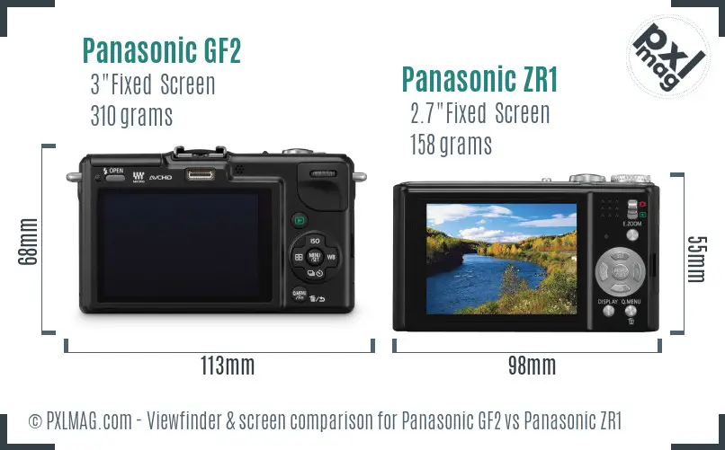 Panasonic GF2 vs Panasonic ZR1 Screen and Viewfinder comparison