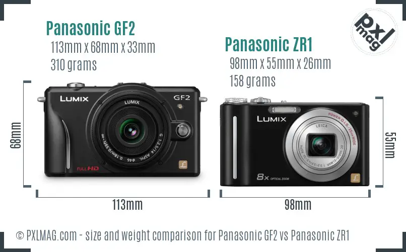 Panasonic GF2 vs Panasonic ZR1 size comparison