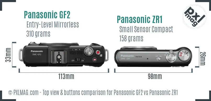 Panasonic GF2 vs Panasonic ZR1 top view buttons comparison