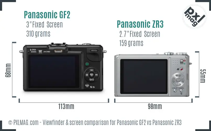 Panasonic GF2 vs Panasonic ZR3 Screen and Viewfinder comparison