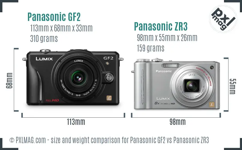 Panasonic GF2 vs Panasonic ZR3 size comparison