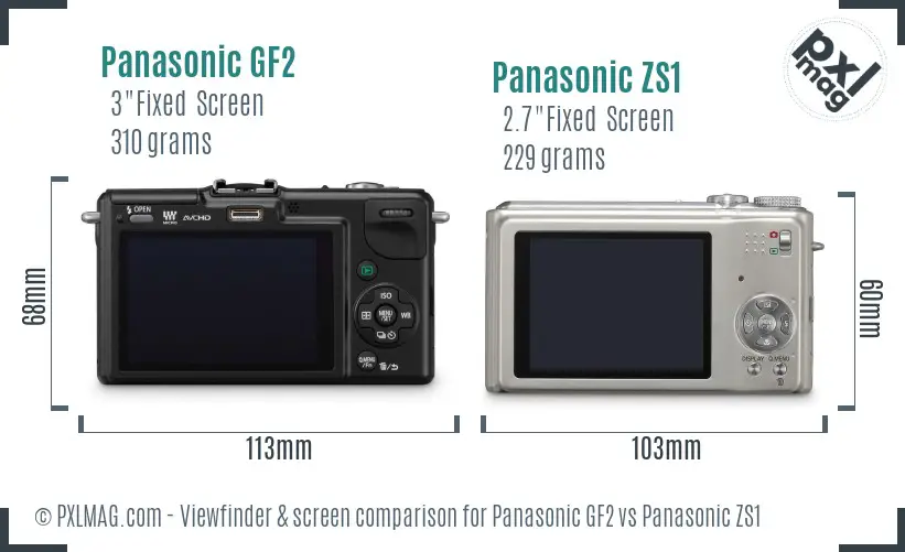 Panasonic GF2 vs Panasonic ZS1 Screen and Viewfinder comparison