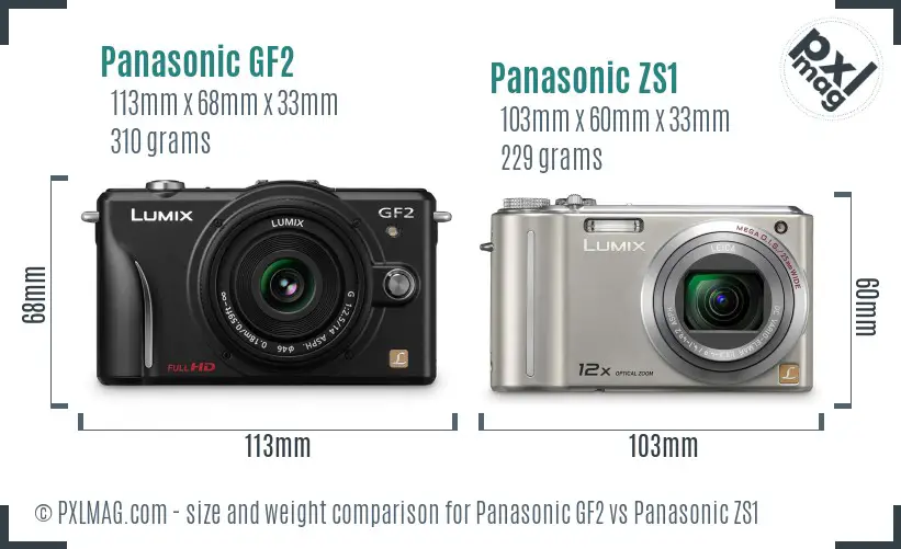 Panasonic GF2 vs Panasonic ZS1 size comparison