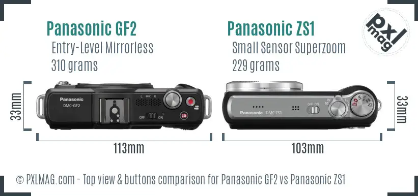 Panasonic GF2 vs Panasonic ZS1 top view buttons comparison