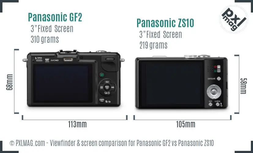 Panasonic GF2 vs Panasonic ZS10 Screen and Viewfinder comparison