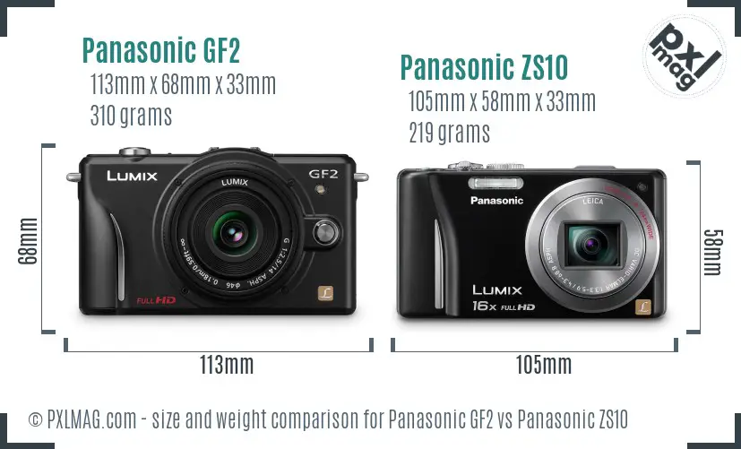 Panasonic GF2 vs Panasonic ZS10 size comparison