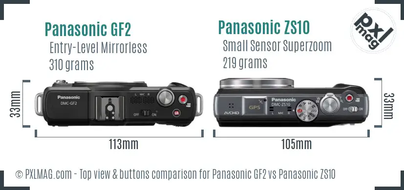 Panasonic GF2 vs Panasonic ZS10 top view buttons comparison