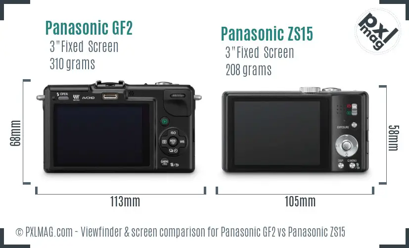 Panasonic GF2 vs Panasonic ZS15 Screen and Viewfinder comparison