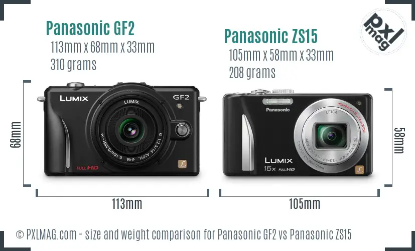 Panasonic GF2 vs Panasonic ZS15 size comparison