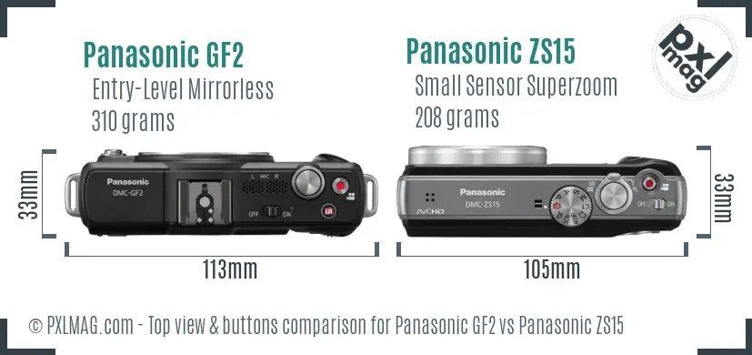 Panasonic GF2 vs Panasonic ZS15 top view buttons comparison