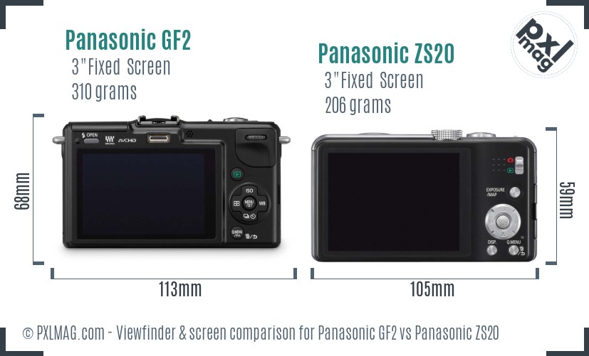 Panasonic GF2 vs Panasonic ZS20 Screen and Viewfinder comparison