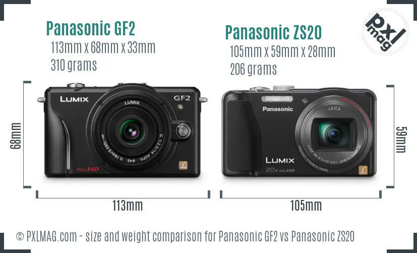 Panasonic GF2 vs Panasonic ZS20 size comparison