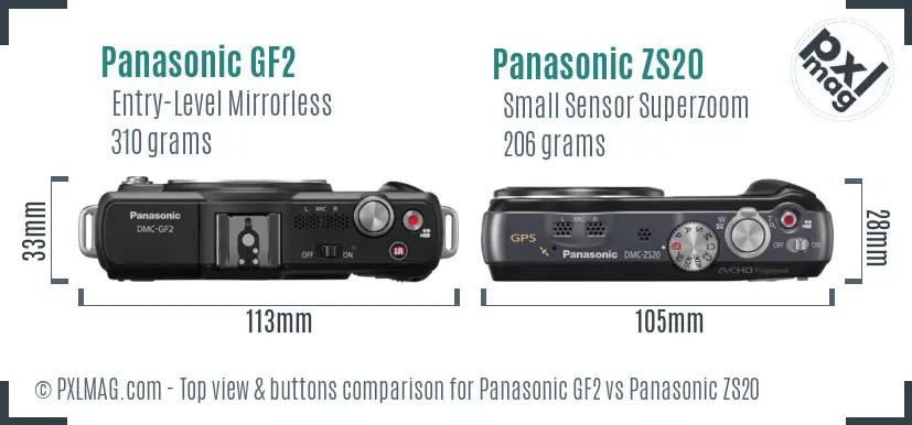 Panasonic GF2 vs Panasonic ZS20 top view buttons comparison