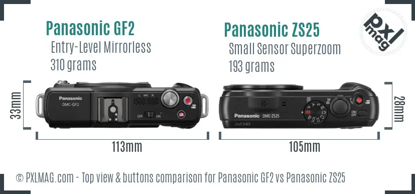 Panasonic GF2 vs Panasonic ZS25 top view buttons comparison