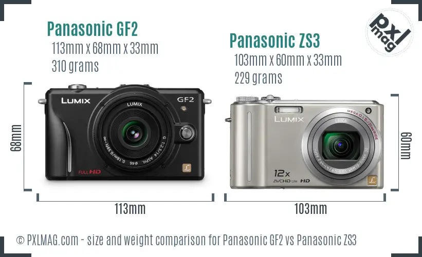 Panasonic GF2 vs Panasonic ZS3 size comparison