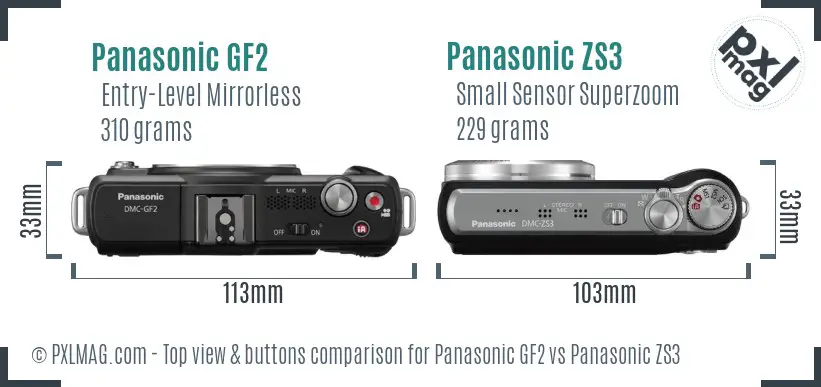 Panasonic GF2 vs Panasonic ZS3 top view buttons comparison