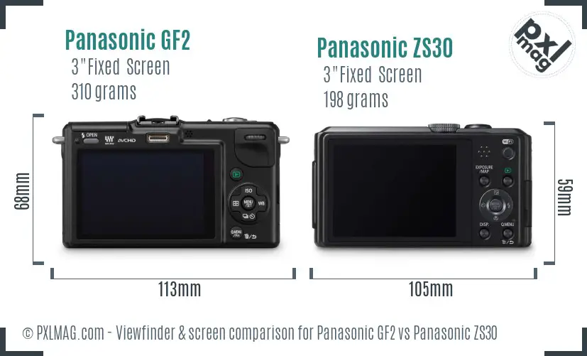 Panasonic GF2 vs Panasonic ZS30 Screen and Viewfinder comparison