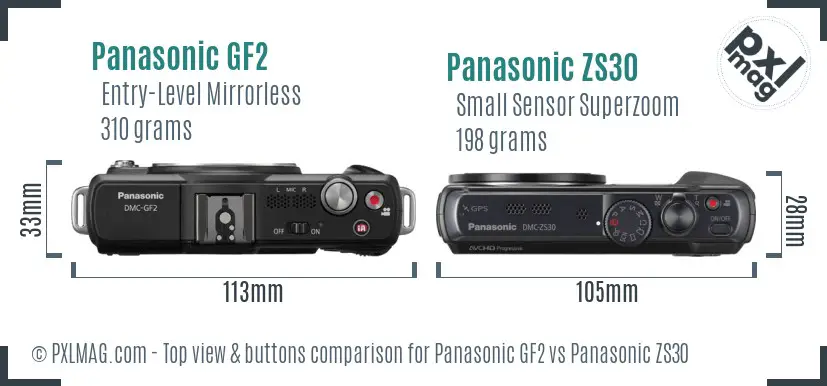 Panasonic GF2 vs Panasonic ZS30 top view buttons comparison