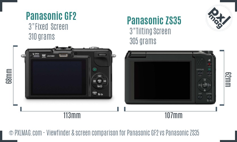 Panasonic GF2 vs Panasonic ZS35 Screen and Viewfinder comparison