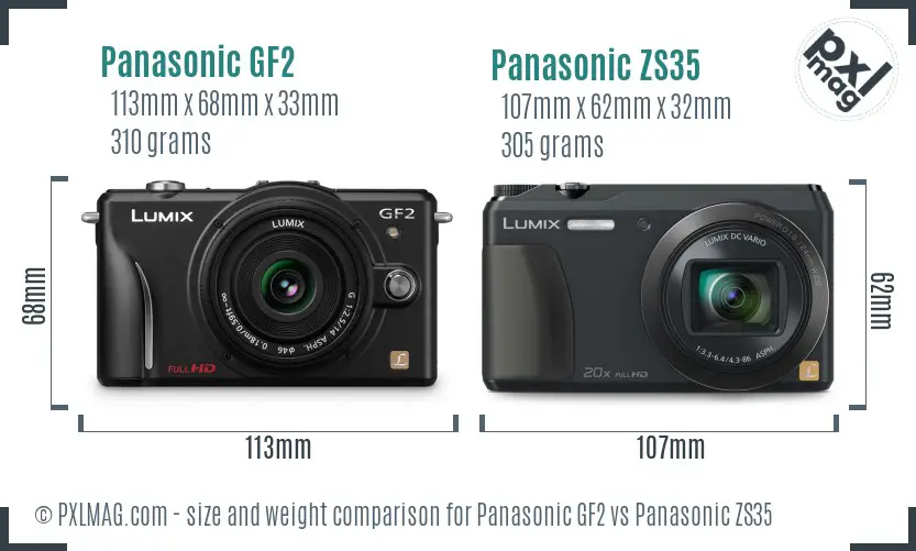 Panasonic GF2 vs Panasonic ZS35 size comparison