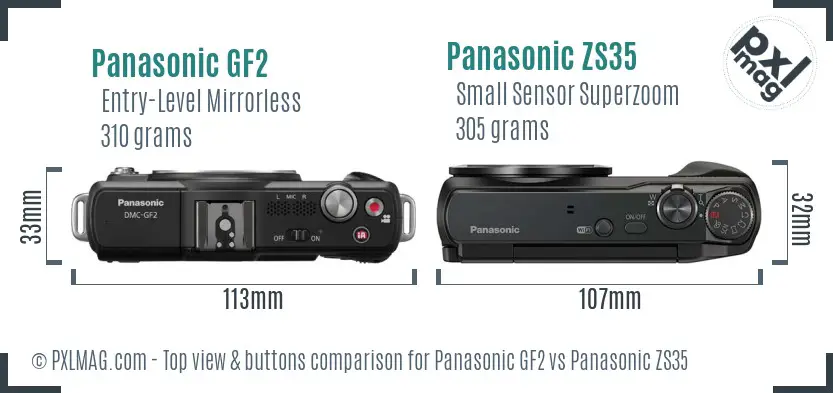 Panasonic GF2 vs Panasonic ZS35 top view buttons comparison