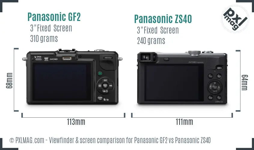 Panasonic GF2 vs Panasonic ZS40 Screen and Viewfinder comparison