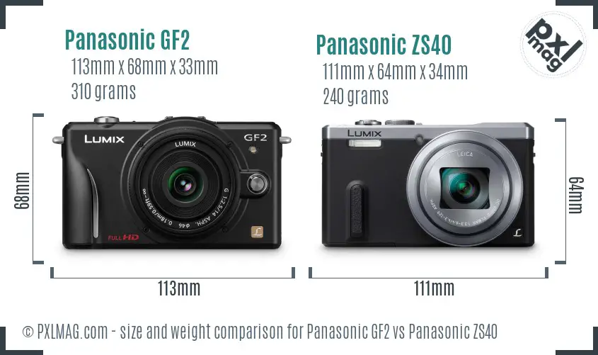 Panasonic GF2 vs Panasonic ZS40 size comparison