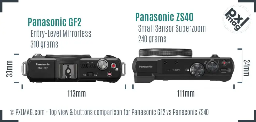 Panasonic GF2 vs Panasonic ZS40 top view buttons comparison