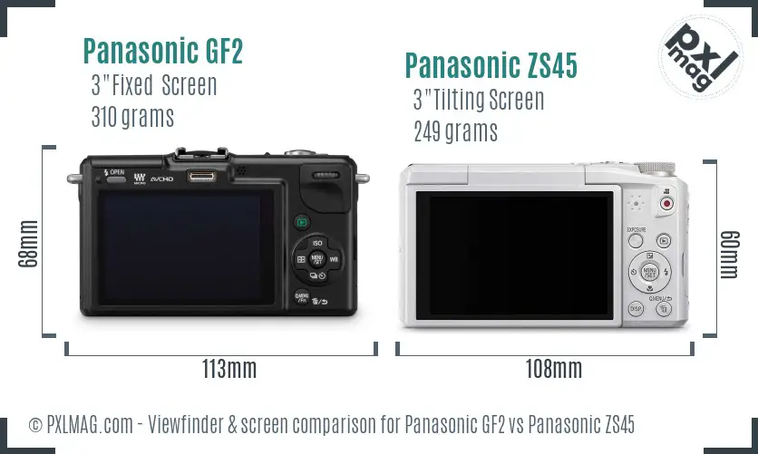 Panasonic GF2 vs Panasonic ZS45 Screen and Viewfinder comparison