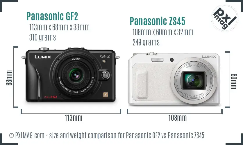 Panasonic GF2 vs Panasonic ZS45 size comparison