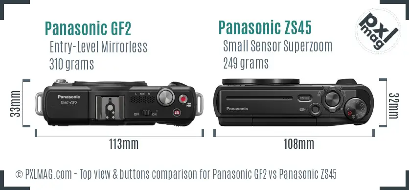 Panasonic GF2 vs Panasonic ZS45 top view buttons comparison