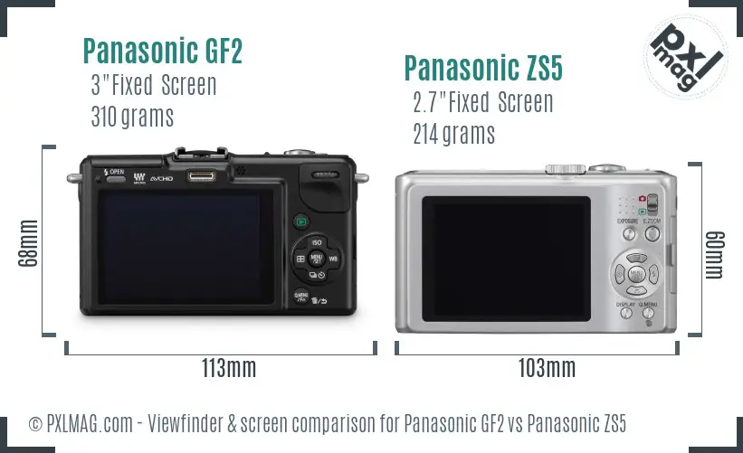 Panasonic GF2 vs Panasonic ZS5 Screen and Viewfinder comparison