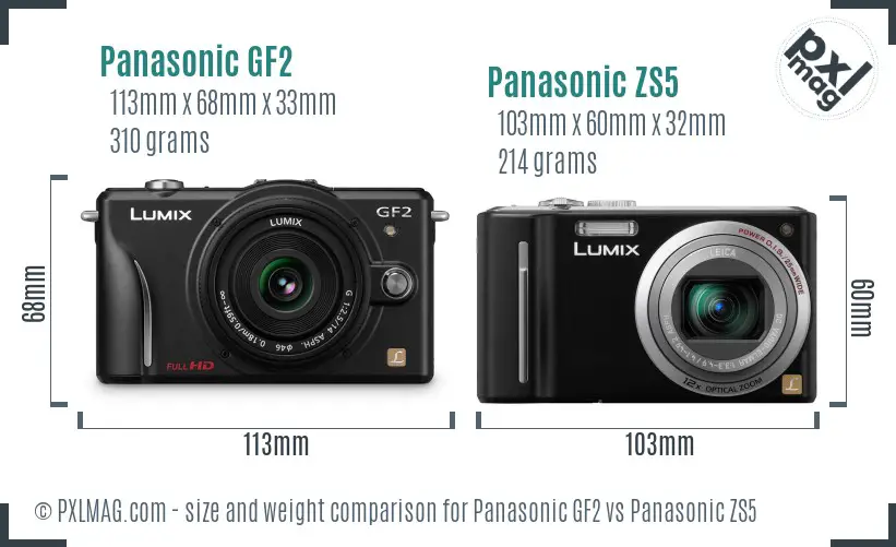 Panasonic GF2 vs Panasonic ZS5 size comparison