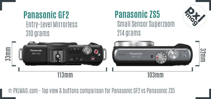 Panasonic GF2 vs Panasonic ZS5 top view buttons comparison