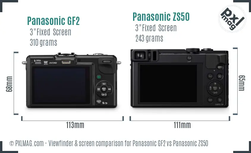 Panasonic GF2 vs Panasonic ZS50 Screen and Viewfinder comparison