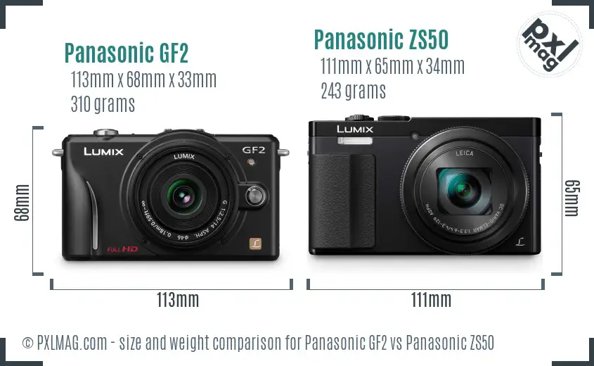 Panasonic GF2 vs Panasonic ZS50 size comparison