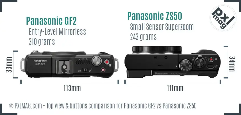Panasonic GF2 vs Panasonic ZS50 top view buttons comparison