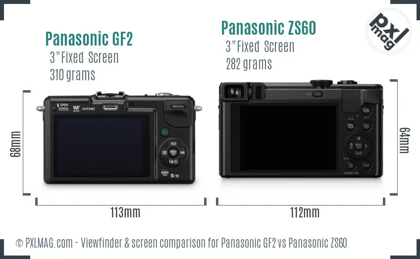 Panasonic GF2 vs Panasonic ZS60 Screen and Viewfinder comparison