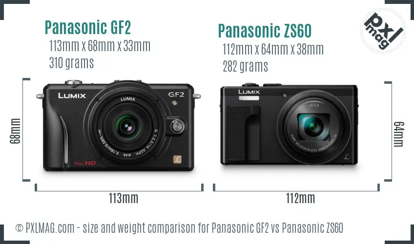 Panasonic GF2 vs Panasonic ZS60 size comparison