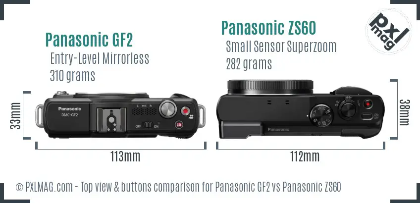 Panasonic GF2 vs Panasonic ZS60 top view buttons comparison