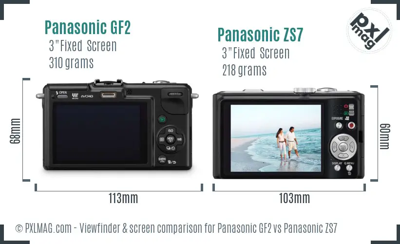 Panasonic GF2 vs Panasonic ZS7 Screen and Viewfinder comparison