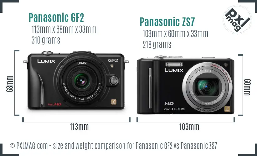 Panasonic GF2 vs Panasonic ZS7 size comparison