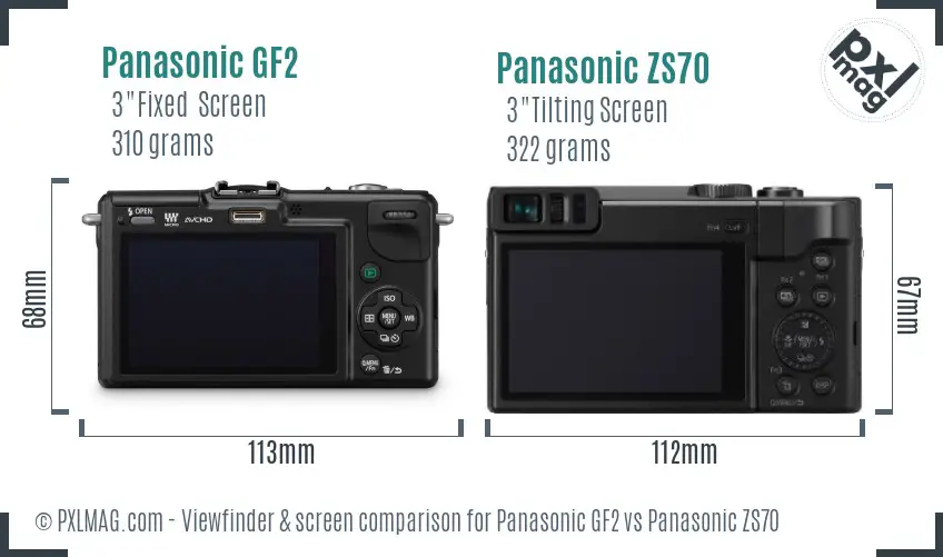 Panasonic GF2 vs Panasonic ZS70 Screen and Viewfinder comparison