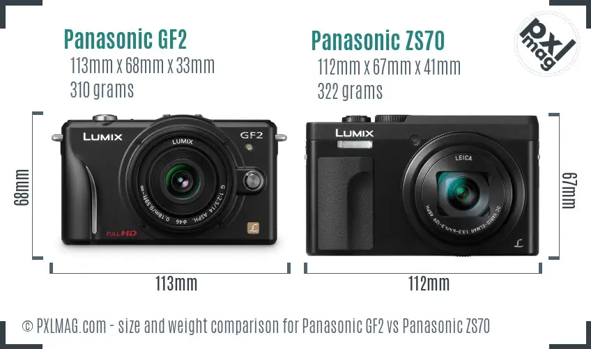 Panasonic GF2 vs Panasonic ZS70 size comparison