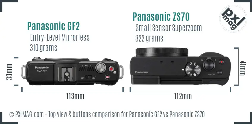 Panasonic GF2 vs Panasonic ZS70 top view buttons comparison