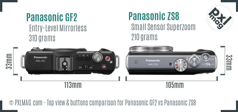 Panasonic GF2 vs Panasonic ZS8 top view buttons comparison