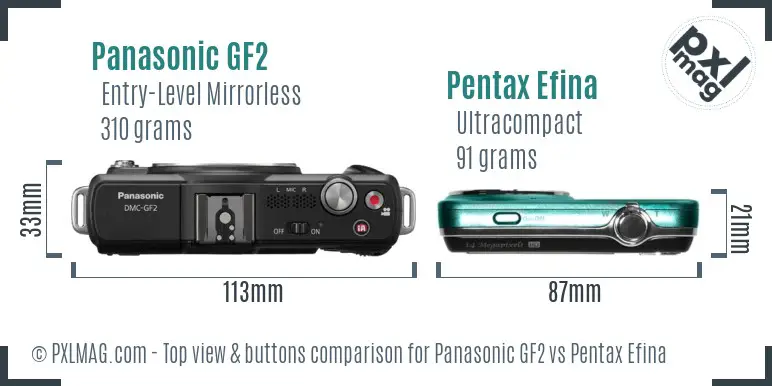 Panasonic GF2 vs Pentax Efina top view buttons comparison